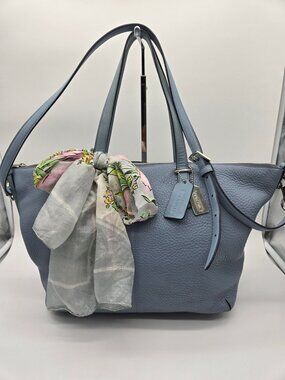 Coach Bleeker 27930 Blue Leather Convertible Tote Shoulder Bag w/ Silk Scarf